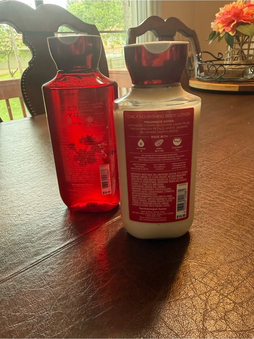 Bath & Body Works Japanese Cherry Blossom Scented Body Wash & Lotion - Red/White